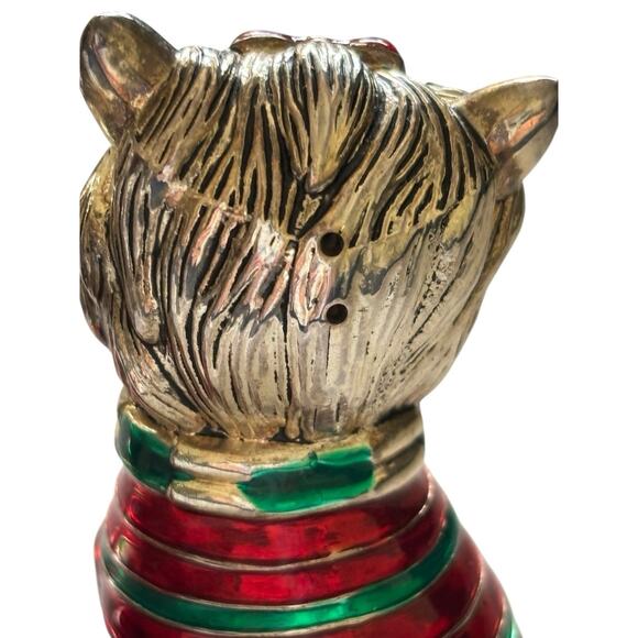 Yorkie Dogs Silver Metal Salt Pepper Shakers Green Red Enamel Sweaters Yorkshire - Picture 9 of 10